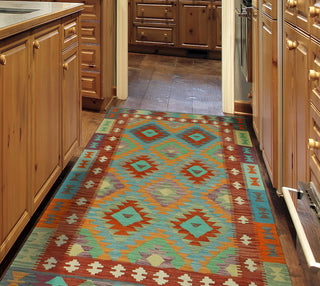 Sangat Flatweave Gulshan Orange/Blue Rug, 3'11 x 5'11