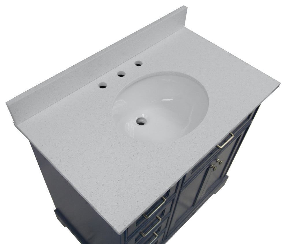 Aria 36" Bathroom Vanity, Marine Gray, Quartz