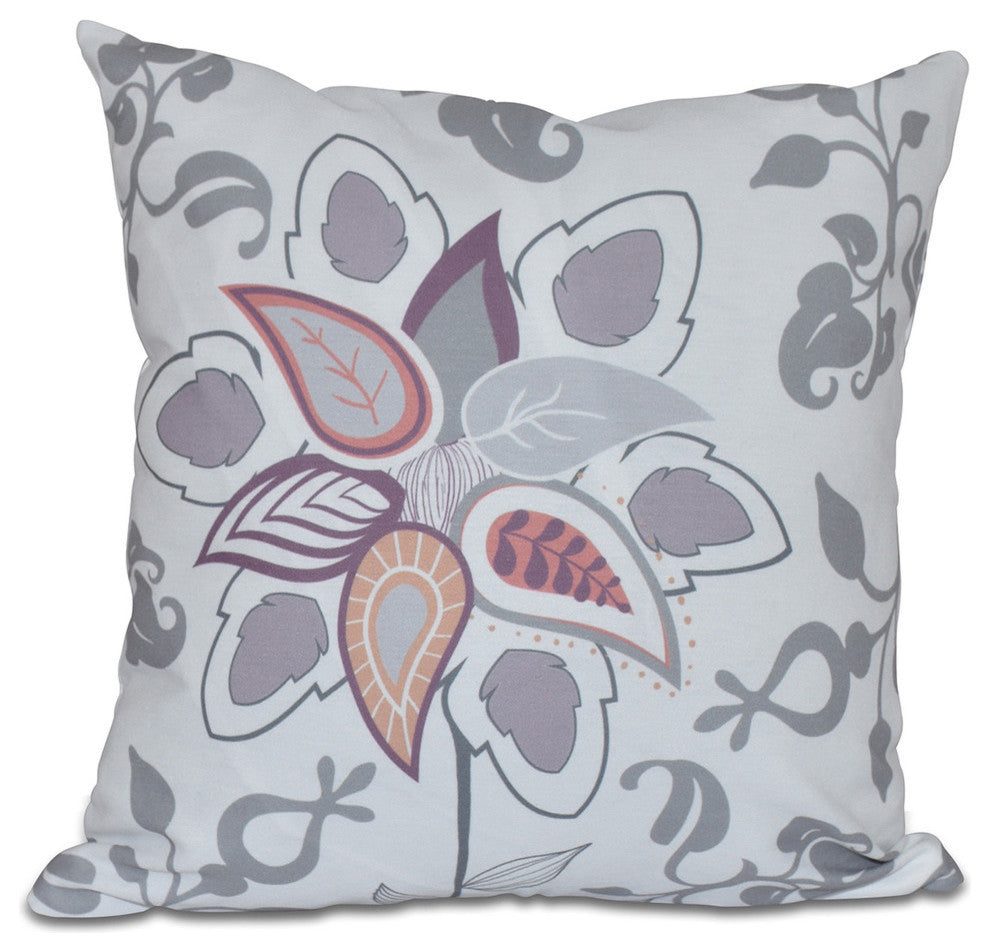 Paisley Pop, Floral Print Pillow, Gray, 26"x26"