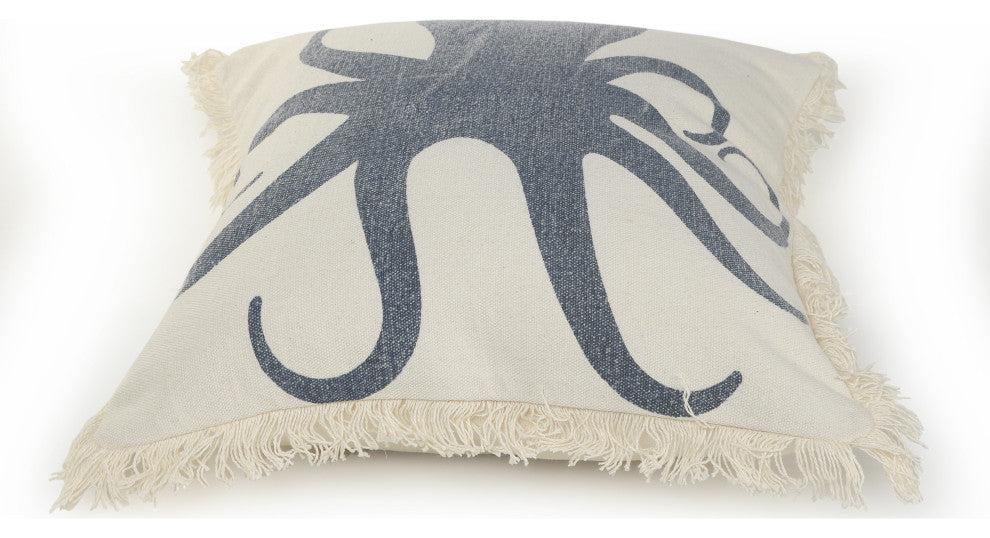 Octopus Fringe Coastal Throw Pillow