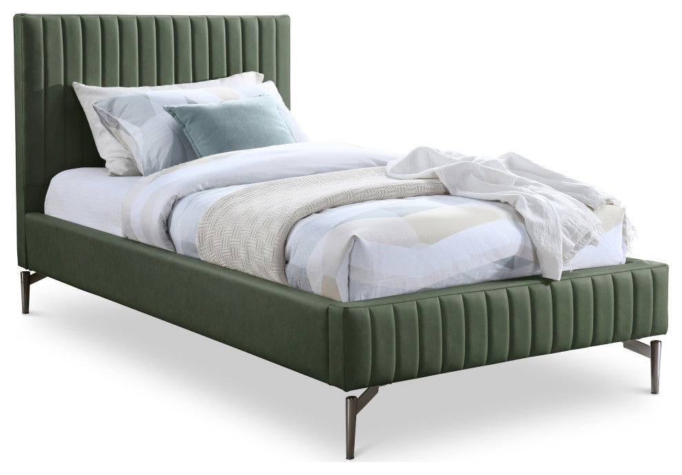 Gallo Vegan Leather Upholstered Bed, Green, Twin