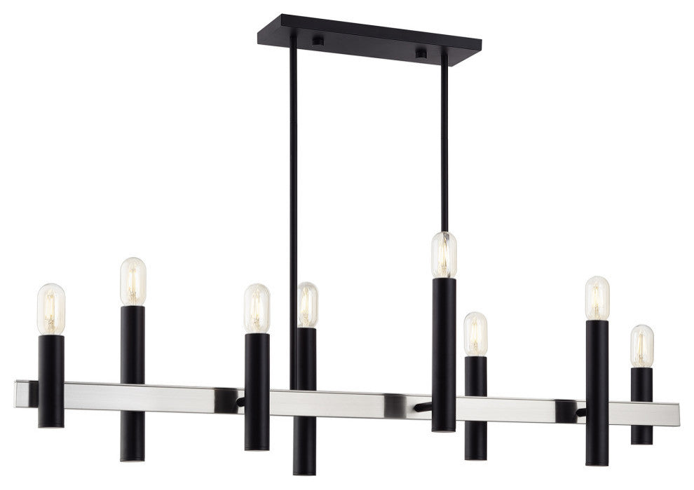 Helsinki 8-Light Black Extra Large Linear Chandelier with Brushed Nickel Accents