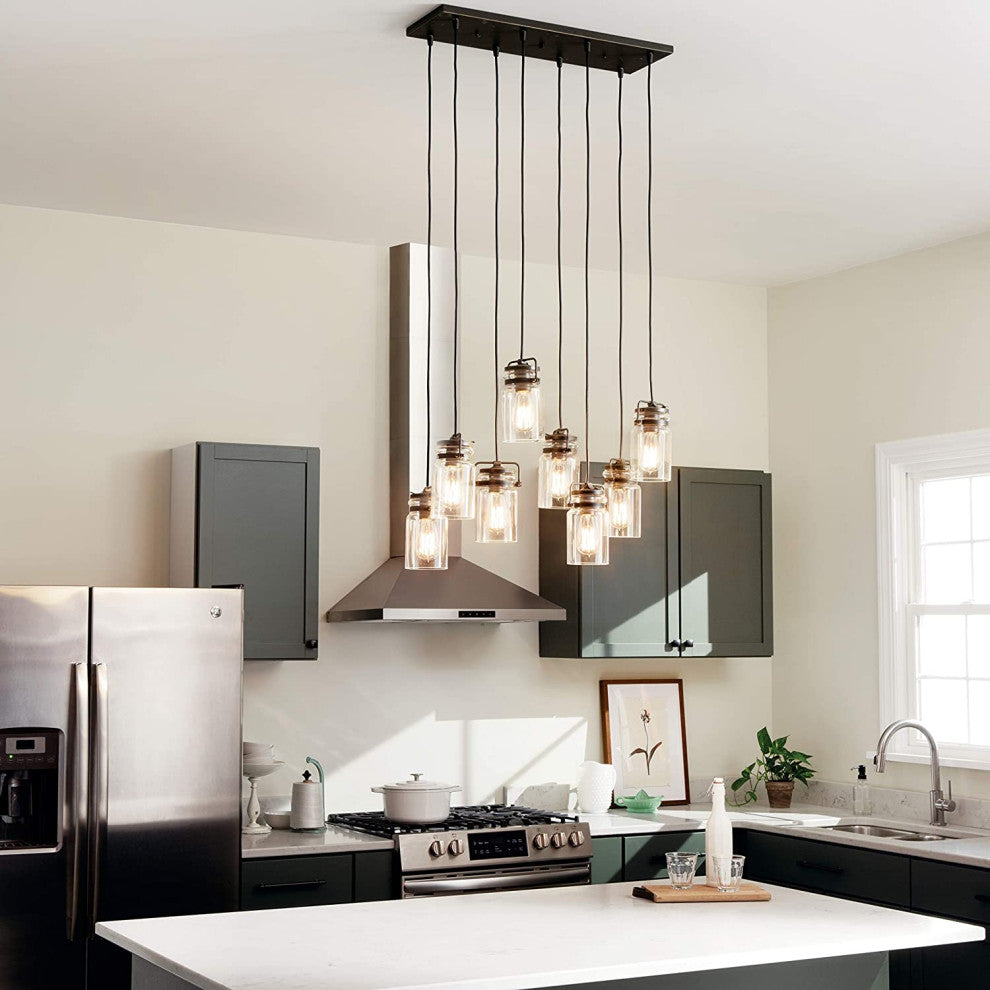 Farmhouse 8-Light Linear Chandelier, 25.5" in Olde Bronze with Clear Glass