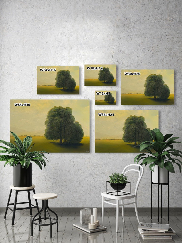 "Green Fields and Lone Tree" Painting Print on Wrapped Canvas, 36x24