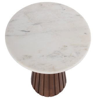 Dara 14" W Round Marble and Wood Side Table