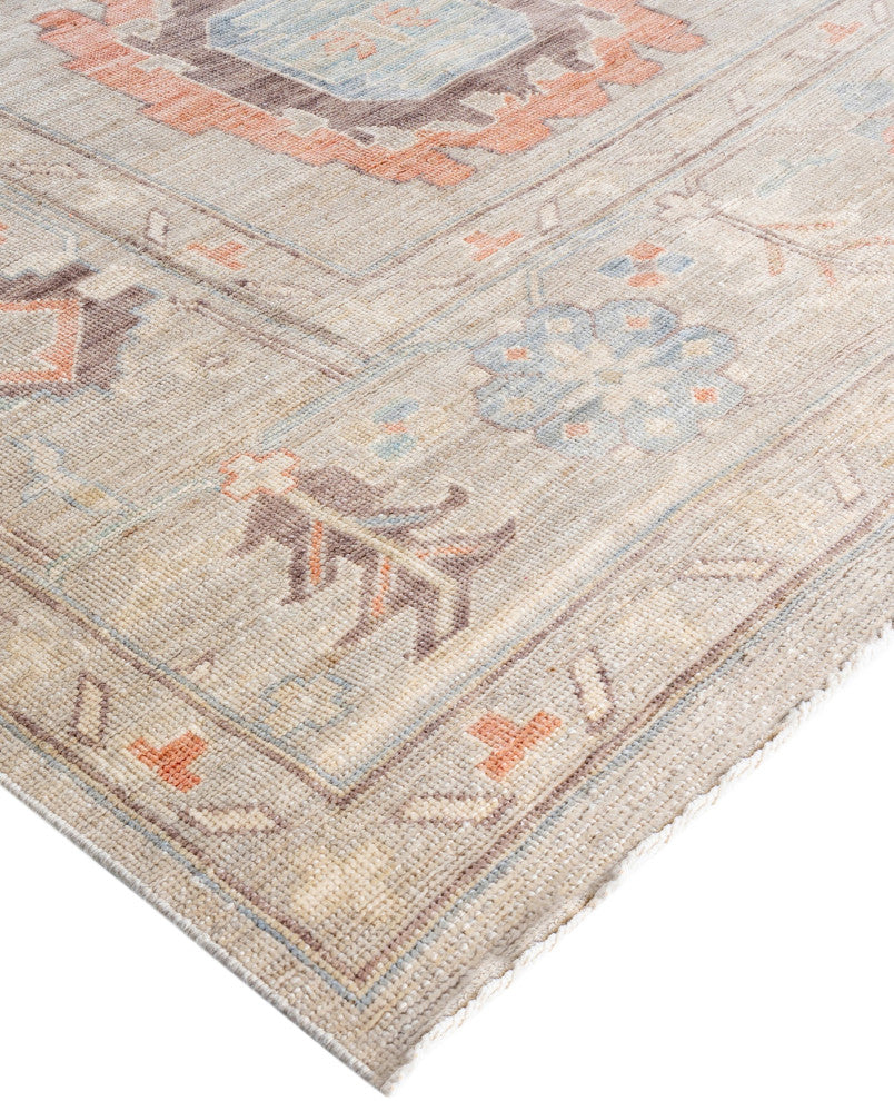 Oushak One-of-a-Kind Hand-Knotted Area Rug Light Gray, 9'10" x 13'4"