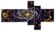 Yellow Fractal Flowers with Violet, Abstract Print On Canvas, 60"x32", 5 panels