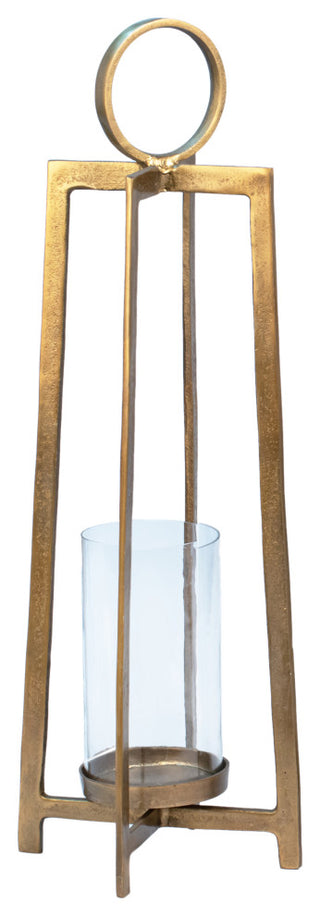 Cordelia Large Antique Brass Finished Cast Aluminum and Glass Modern Lantern, 31