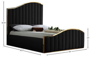 Jolie Black Velvet King Bed, Black, Queen