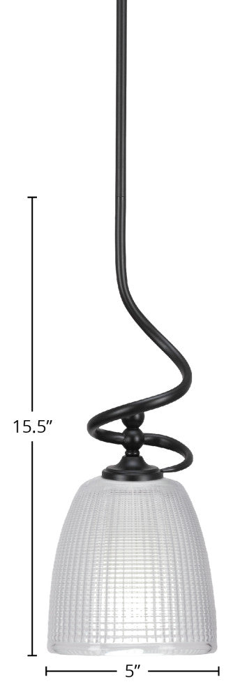 Capri 1-Light Mini Pendant with Hang Straight Swivel, Matte Black/Clear Ribbed