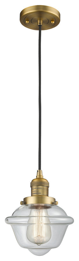 Small Oxford 1-Light LED Pendant, Brushed Brass, Glass: Clear