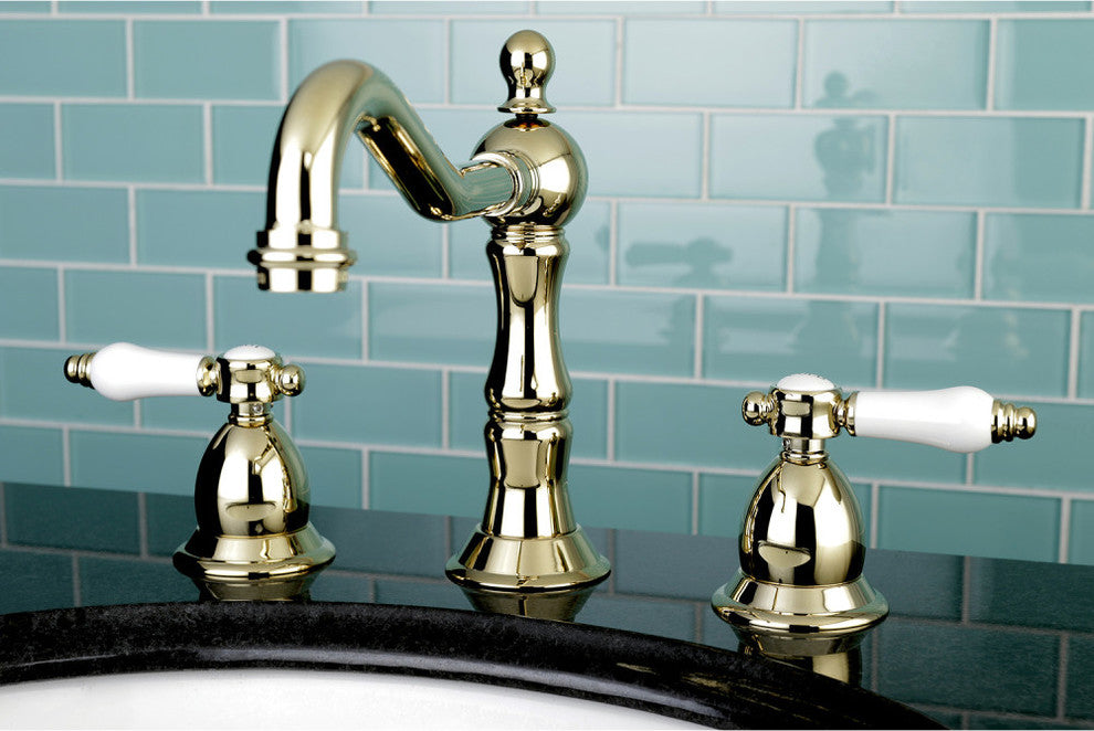 Kingston Brass Widespread Bathroom Faucet With Brass Pop-Up, Polished Brass