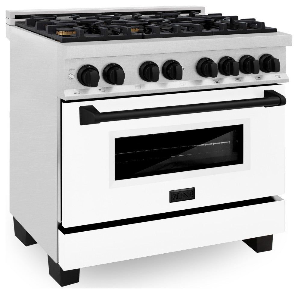 ZLINE 36" Dual Fuel Range, DuraSnow With White Matte Door RASZ-WM-36-MB