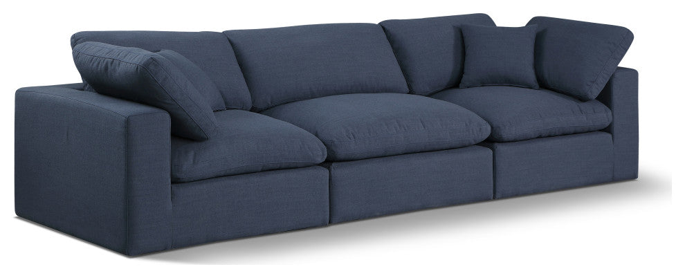 Comfy Upholstered Modular Sofa, Navy, 3-Piece: 1 Armless Chair, 2 Corner Chair, Linen Textured Fabric