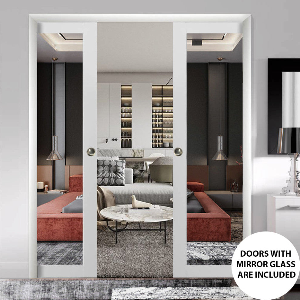 Slab Barn Door 28 x 80, Lucia 1299 White & Mirror, Sliding
