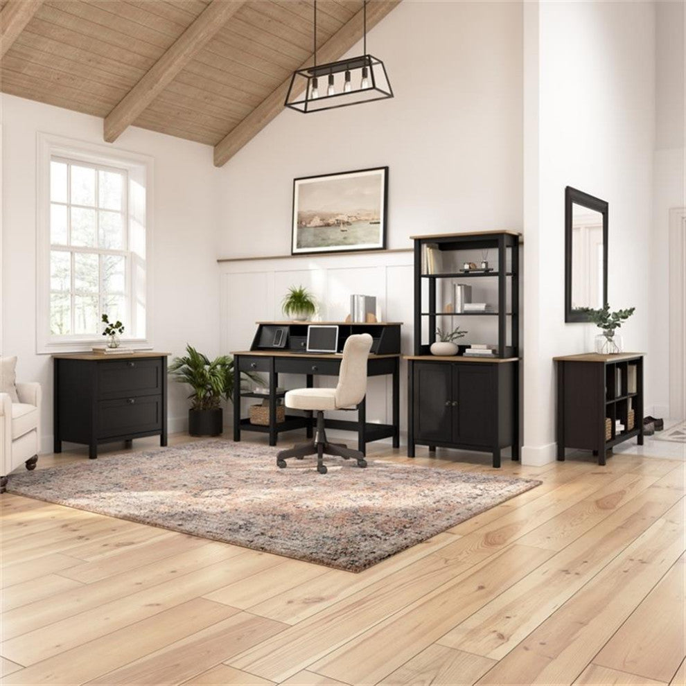 Pemberly Row 60W L Shaped Computer Desk in Vintage Black and Reclaimed Pine