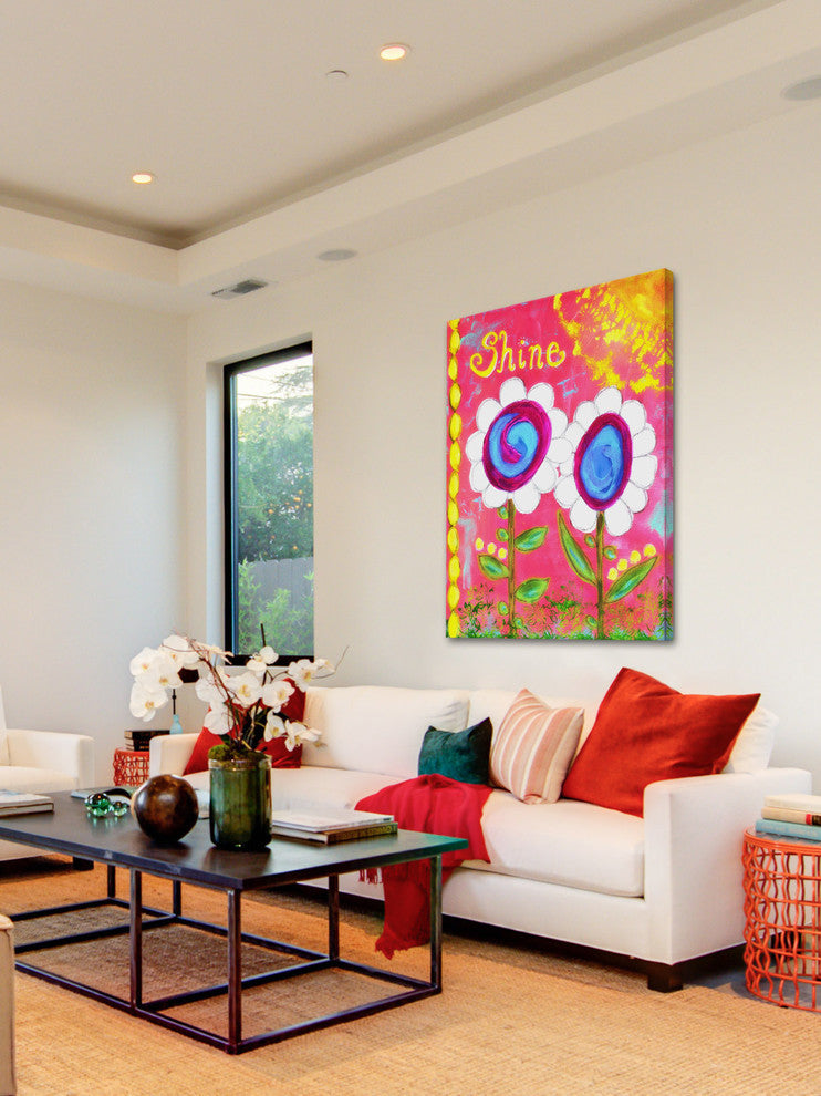 "White Flowers Shine" Painting Print on Wrapped Canvas