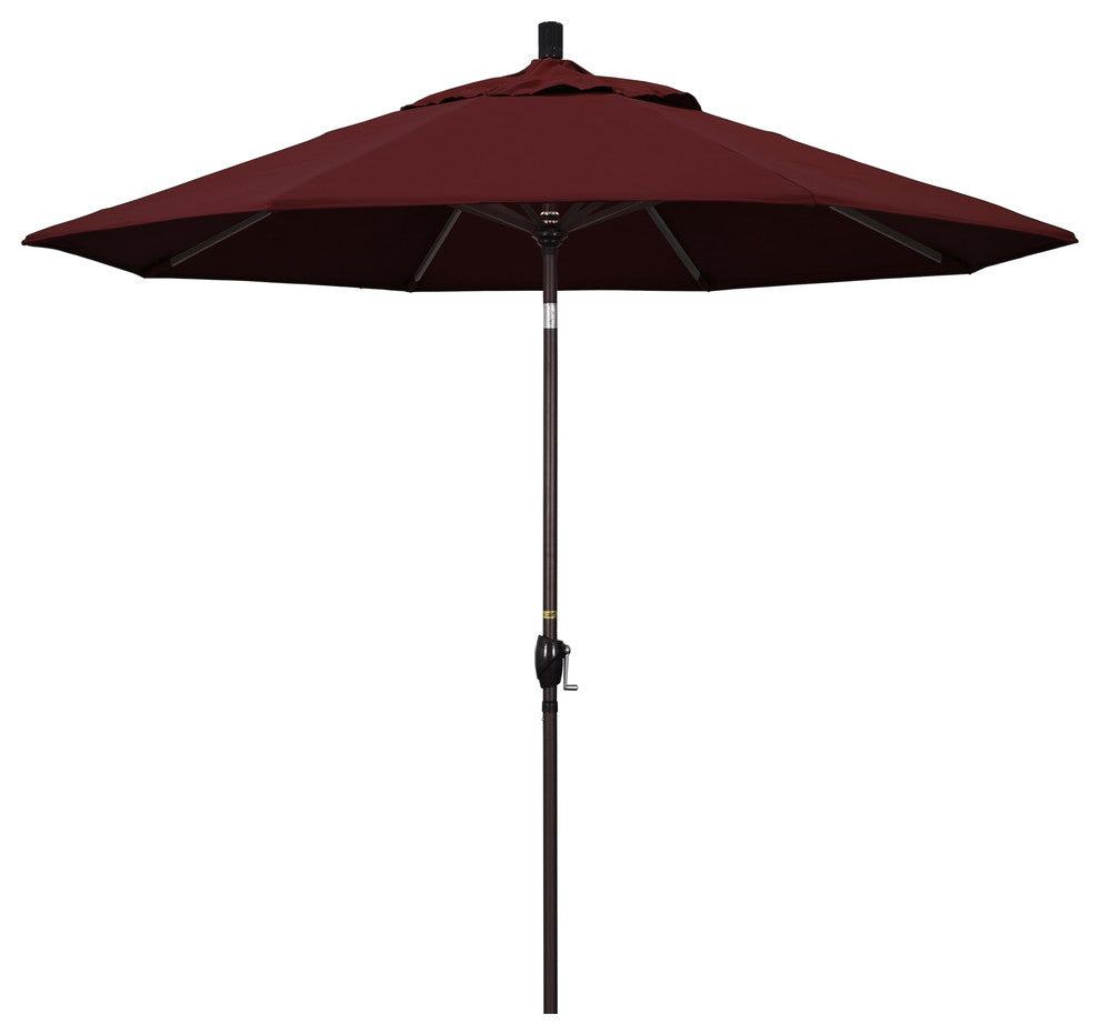9' Bronze Push-Button Tilt Crank Aluminum Umbrella, Burgundy Pacifica
