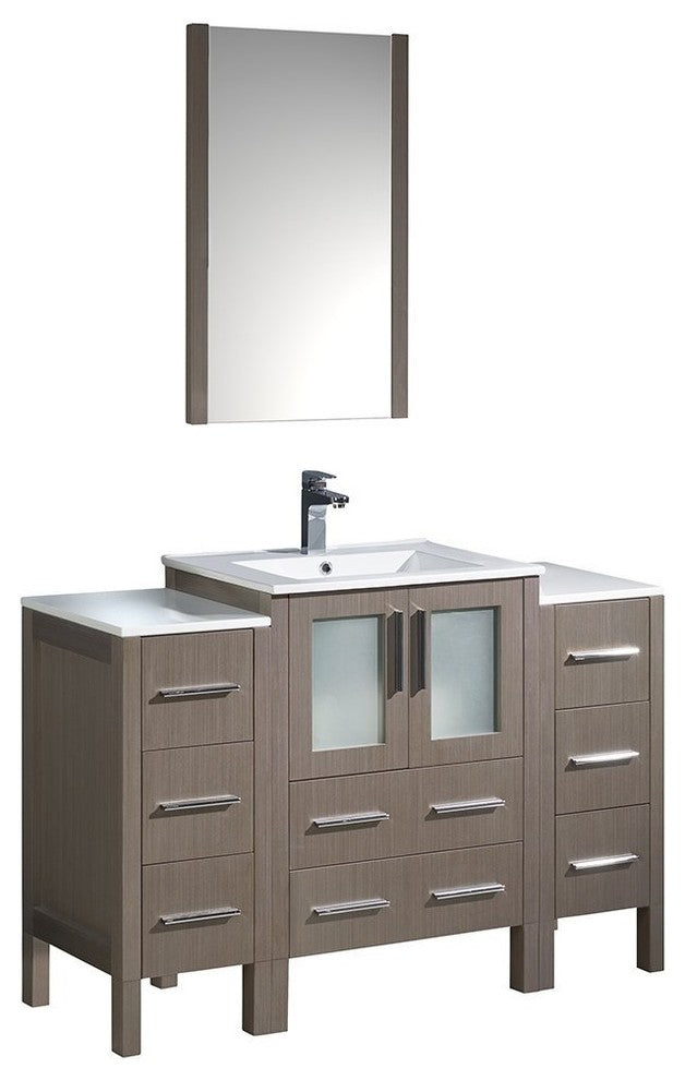 Torino 48" Gray Oak Modern Bathroom Vanity With 2 Side Cabinets, FFT1040CH