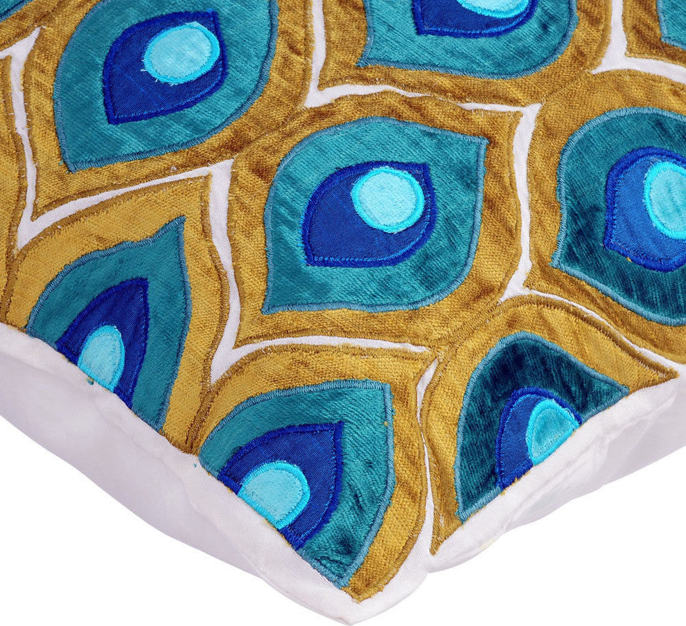Green Decorative Euro shams 26"x26" Velvet, Art Deco Peacock
