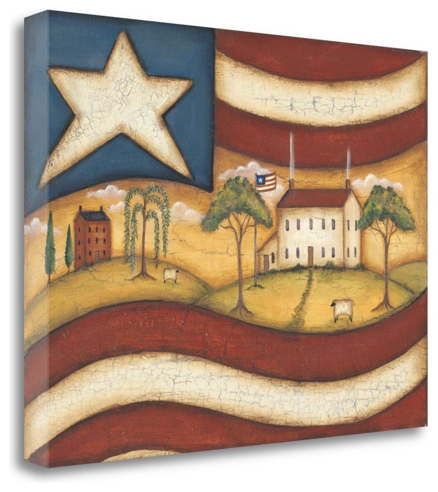 "Folk Flag II" By Kim Lewis, Giclee Print on Gallery Wrap Canvas, Ready to Hang