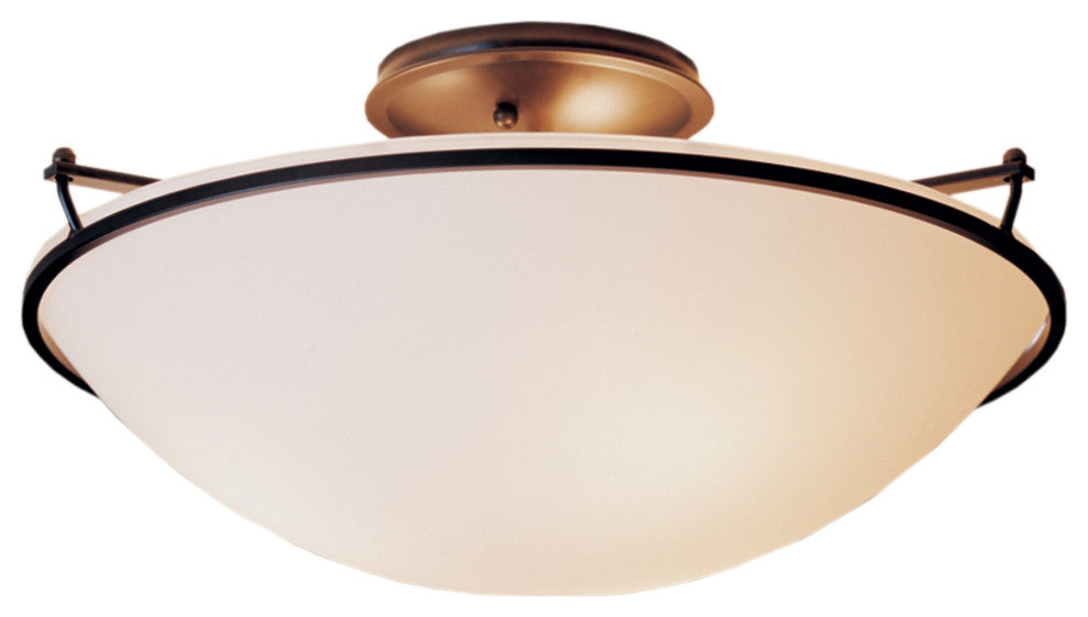 Plain Large Semi-Flush, Dark Smoke Finish, Opal Glass