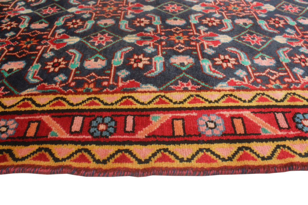 Fine Vintage Distressed Huriye Navy/Red Runner, 3'1x13'2
