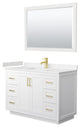 48"SGL Vanity White, LV Carrara Cult. Marble Top, Sink, Gold Trim, 46"Mirror