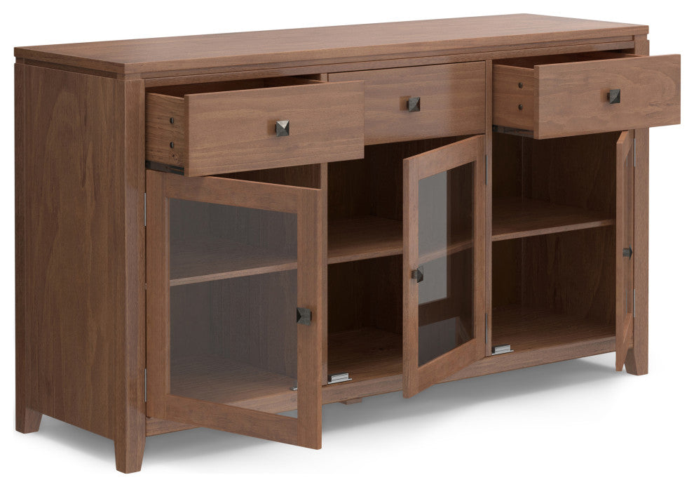 Cosmopolitan Solid Wood Sideboard Buffet, Medium Saddle Brown