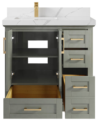 Boston 36 Left Offset Bath Vanity in Evergreen 2" Calacatta Laza