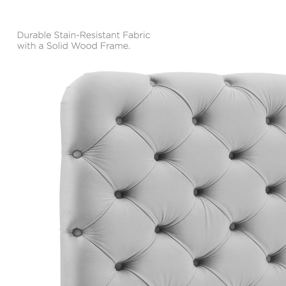 Tufted Headboard, Twin Size, Velvet, Light Gray, Modern Contemporary