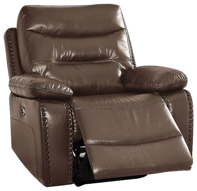 Leather-Gel Power Motion Recliner, Brown Finish