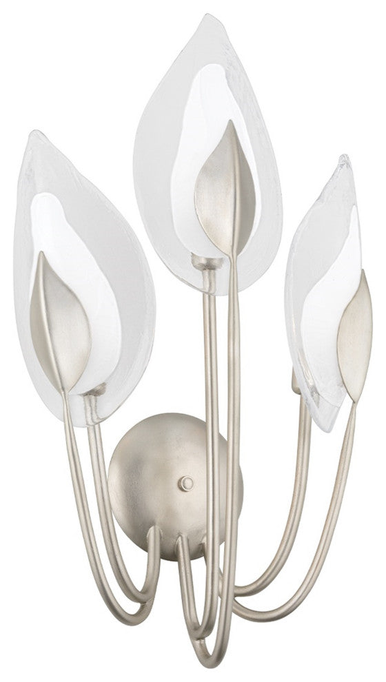 Blossom 3-Light Wall Sconce Silver Leaf Finish Clear Glass