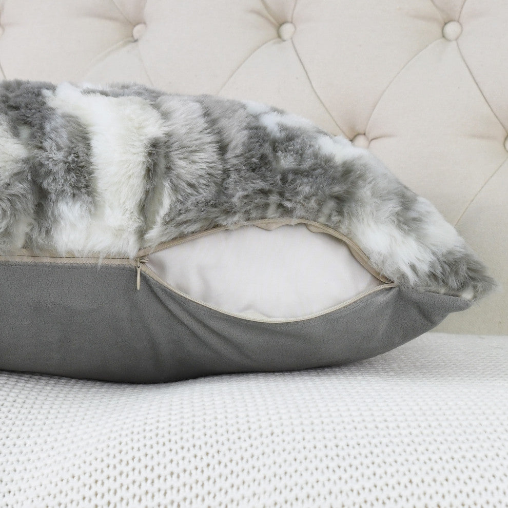 Jacquard Faux Fur Pillow Covers Set of 2, Grey, 26'' x 26''