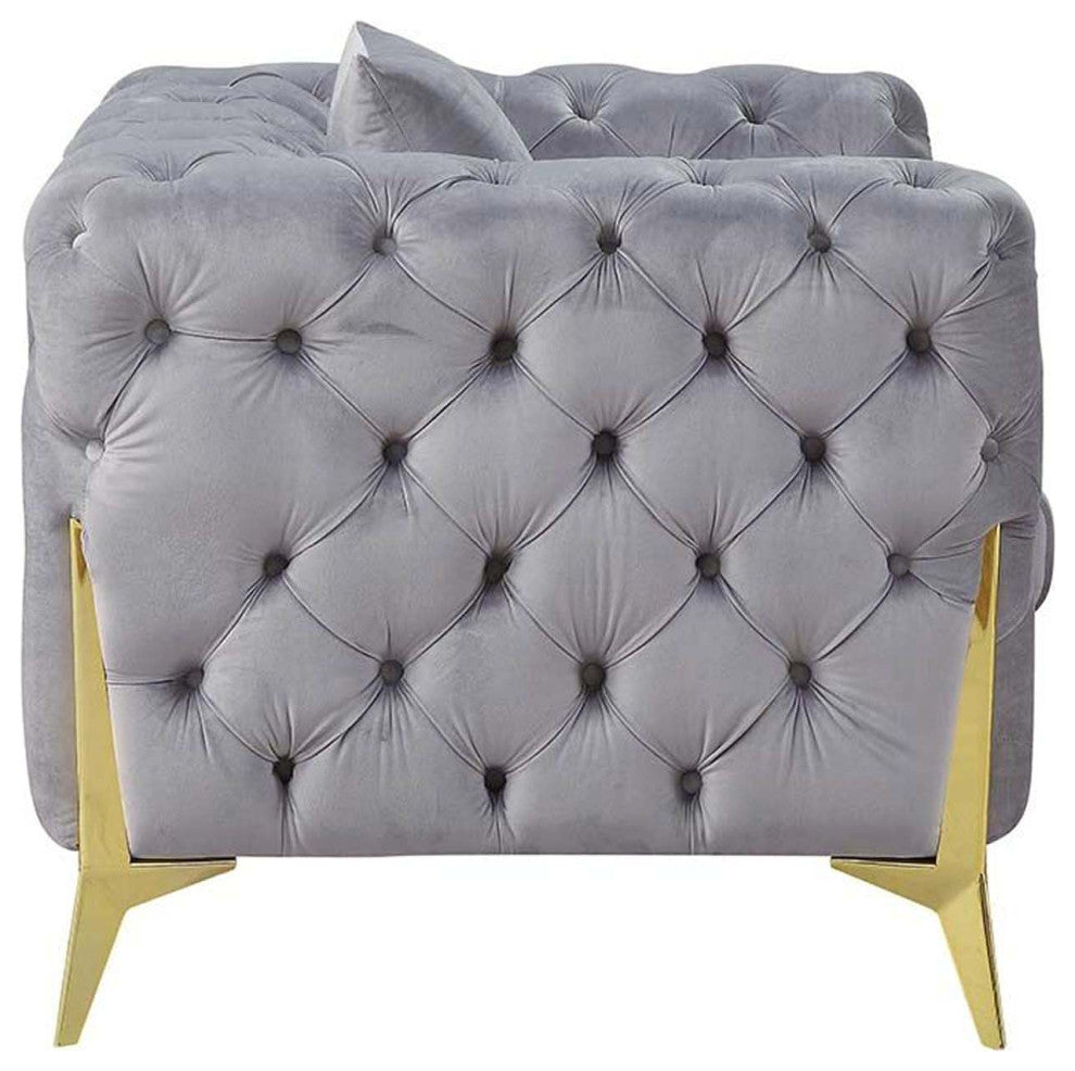 Velvet Upholstery Loveseat, Grey