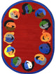 Kid Essentials Rug, Joyful Faces, 7'8"x10'9" Oval, Red