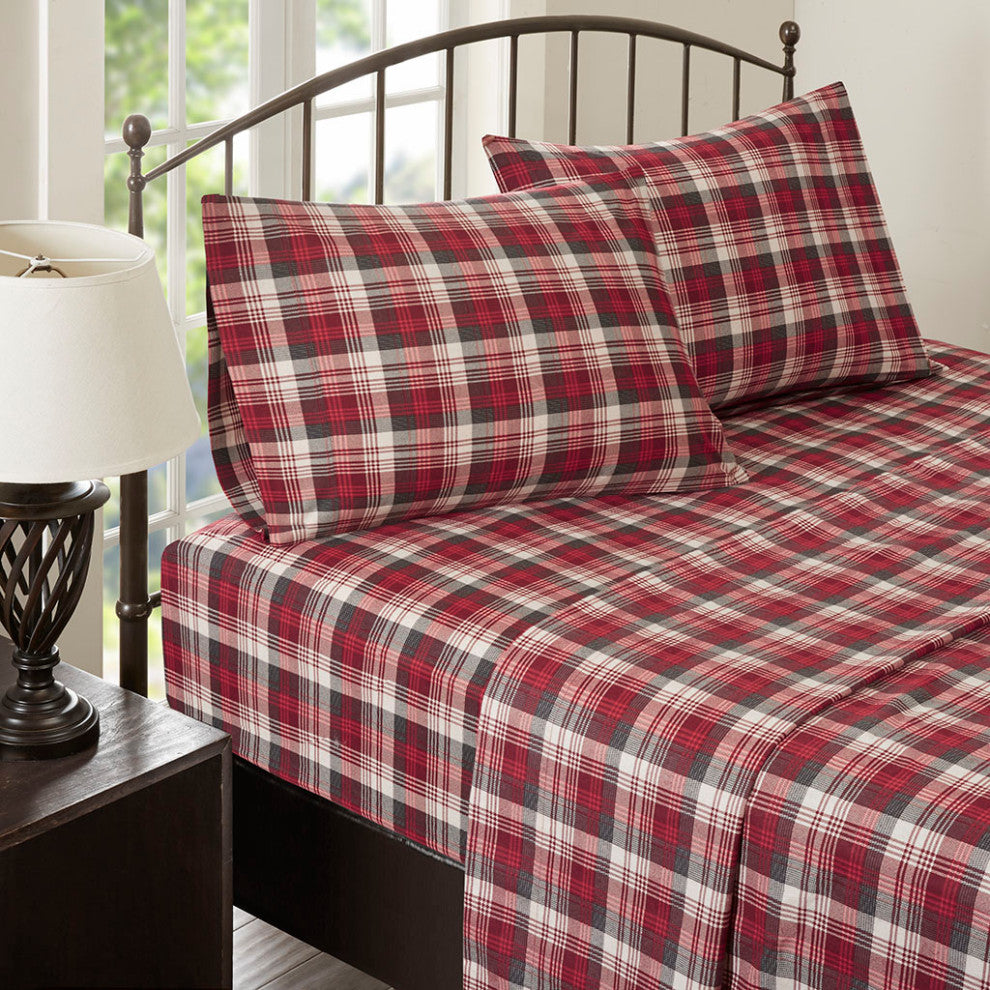Woolrich Flannel Cotton Flannel Winter Sheet Set, Red Plaid