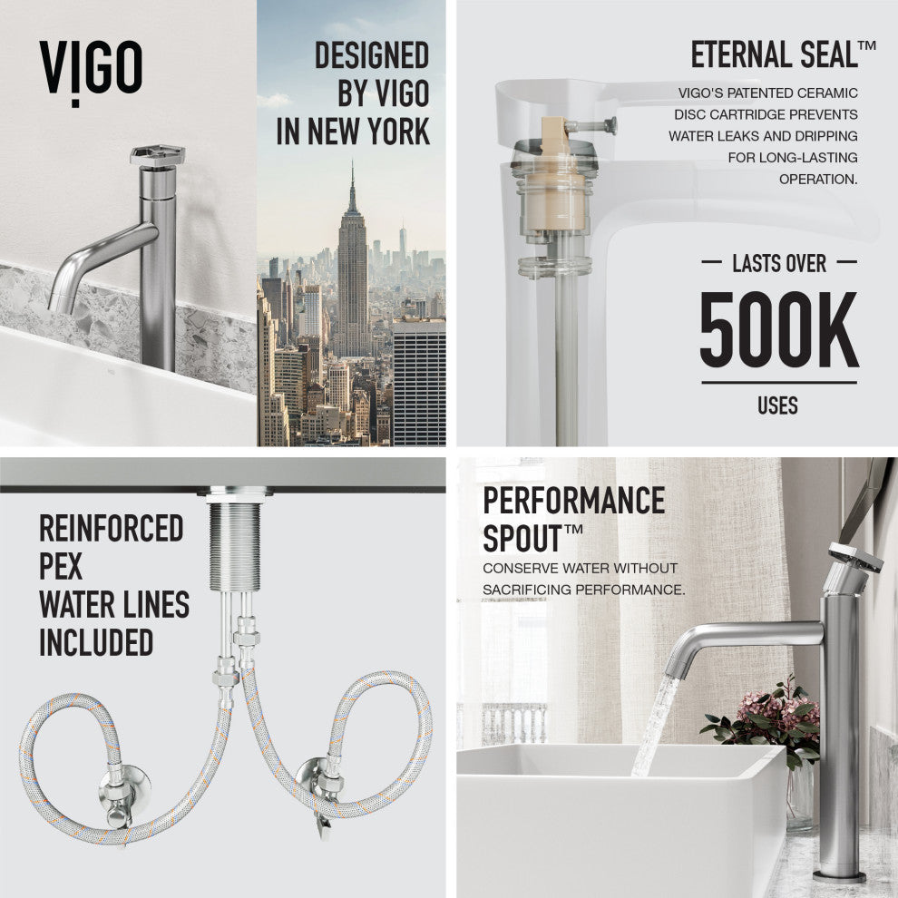 VIGO Ruxton 12" H Single Handle Single Hole Bathroom Vessel Faucet, Brushed Nickel