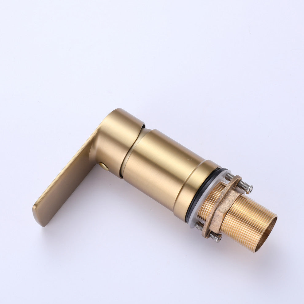 Double Handle Deck Mounted Roman Tub Faucet with Handshower, Brushed Gold