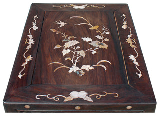 Chinese Rosewood Brown Mother of Pearl Inlay Stand Pedestal Table Hcs4193