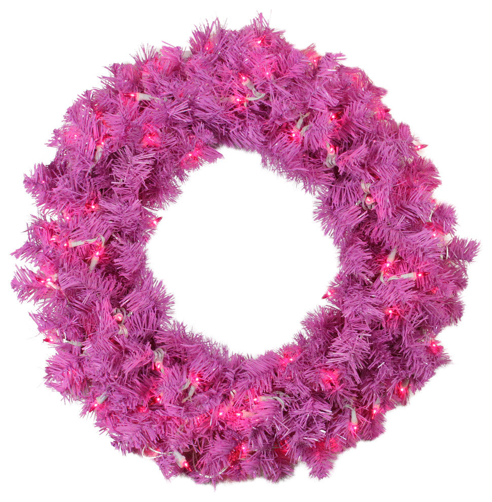 Pre-Lit Orchid Pink Cedar Pine Artificial Christmas Wreath, 36"