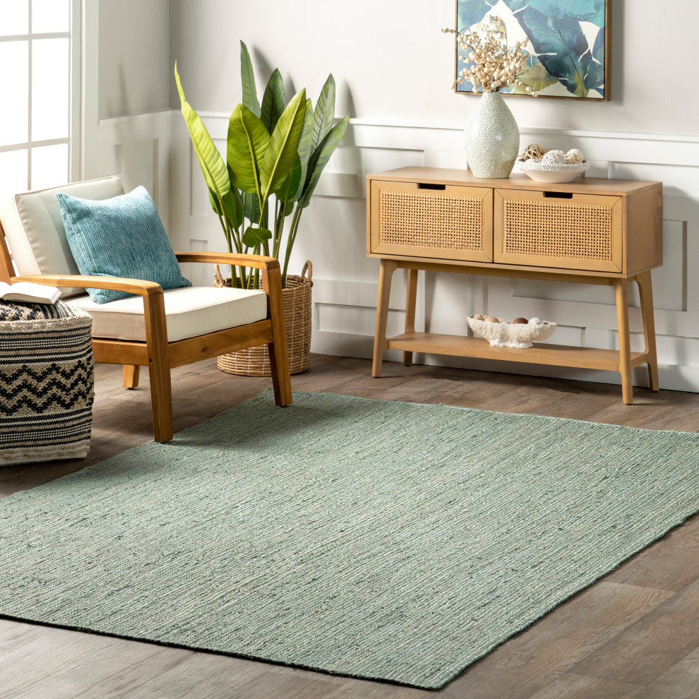 Nuloom Rigo Hand Woven Farmhouse Jute Rug, Green 6' x 9'