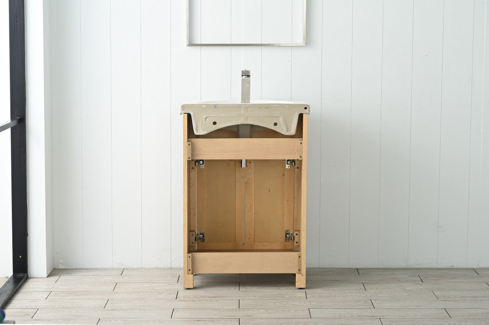 Marian 24 in. Single Sink Bath Vanity in Oak with White Porcelain Top