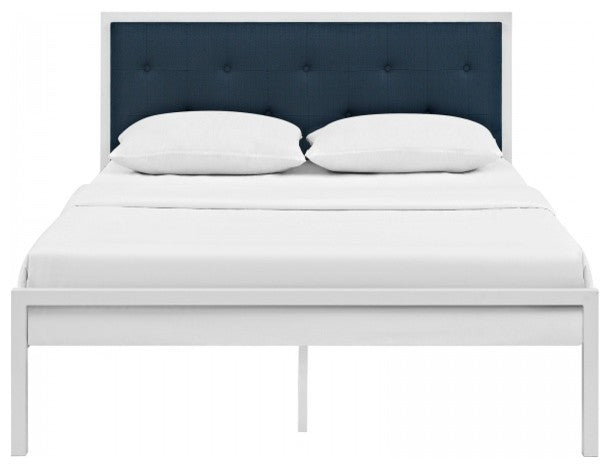 Lottie Full Fabric Bed, White Azure