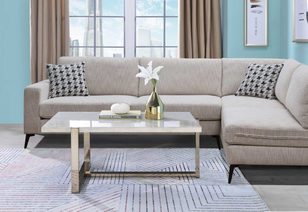 ACME Feit Coffee Table, Faux Marble and Champagne