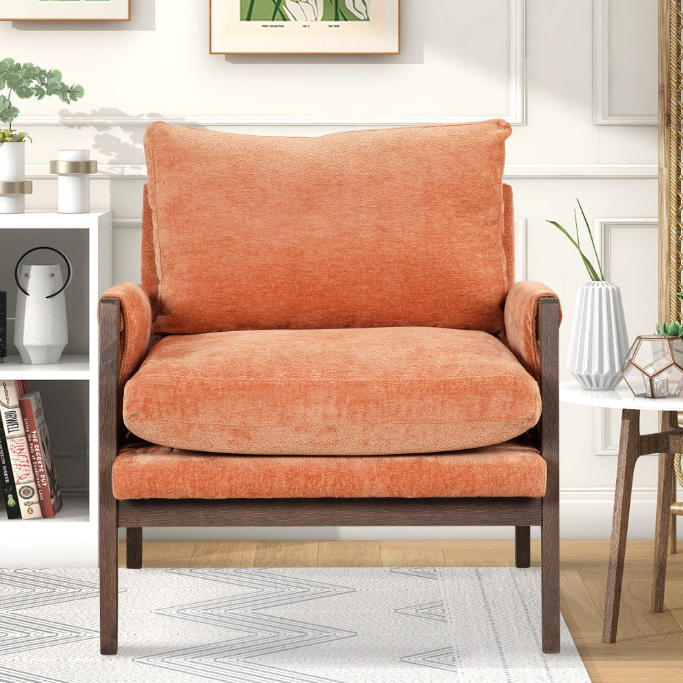 GDF Studio Mid-Century Modern Velvet Accent Chair, Rubber Wood Frame, Orange