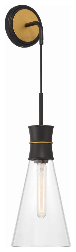 Crystorama Quinn 1 Light Matte Black + Textured Gold Sconce