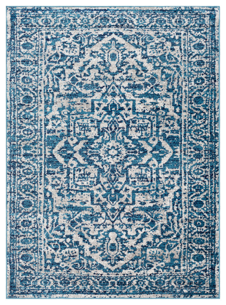 Monte Carlo Updated Traditional Sky Blue, Light Gray Area Rug, 7'10"x10'3"