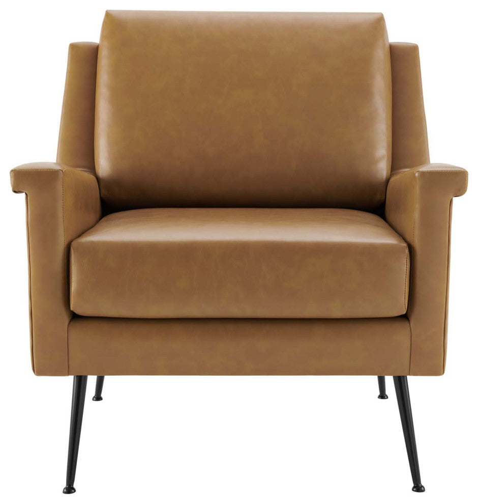 Armchair Accent Chair, Faux Vegan Leather, Black Tan, Modern, Lounge Hospitality