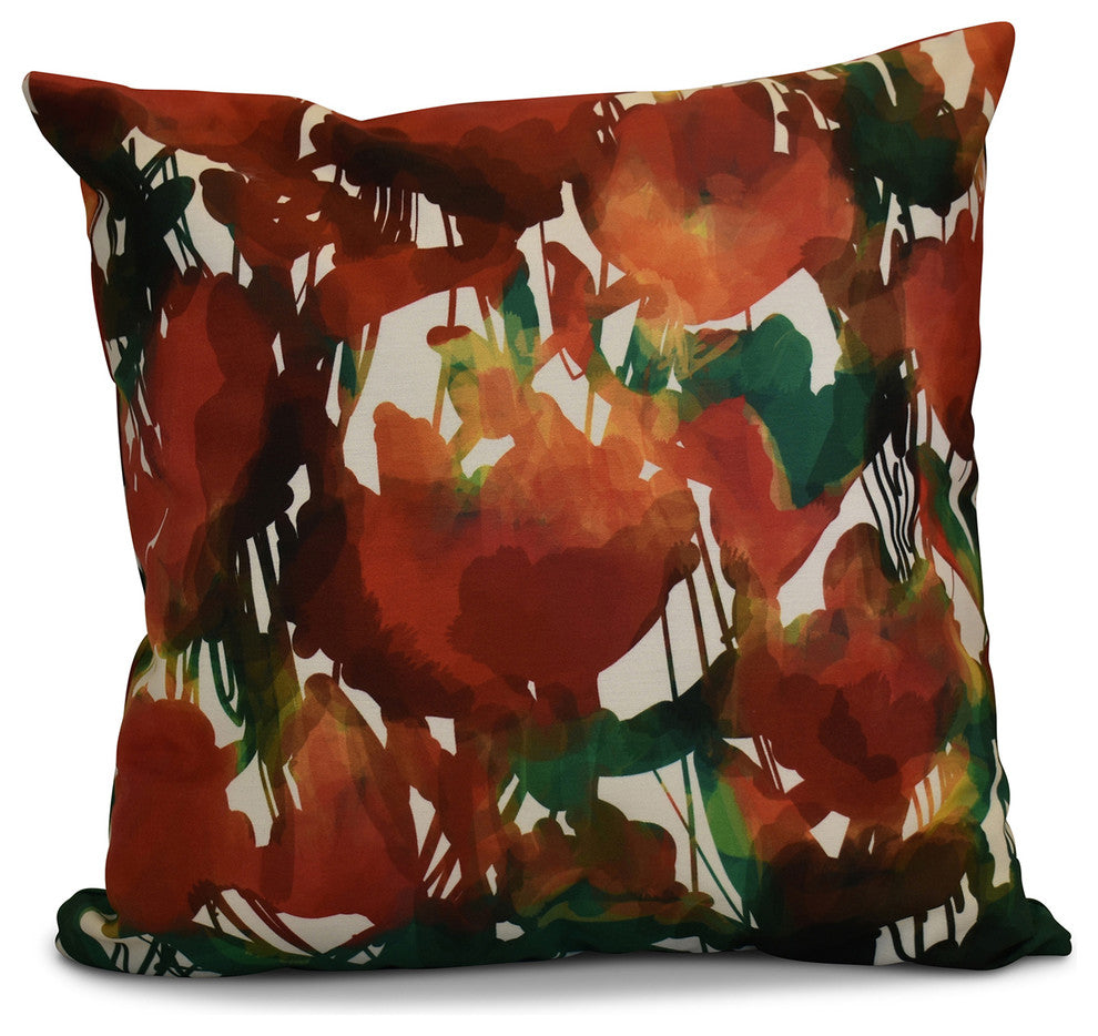 Abstract Floral Floral Print Pillow, Red, 20"x20"